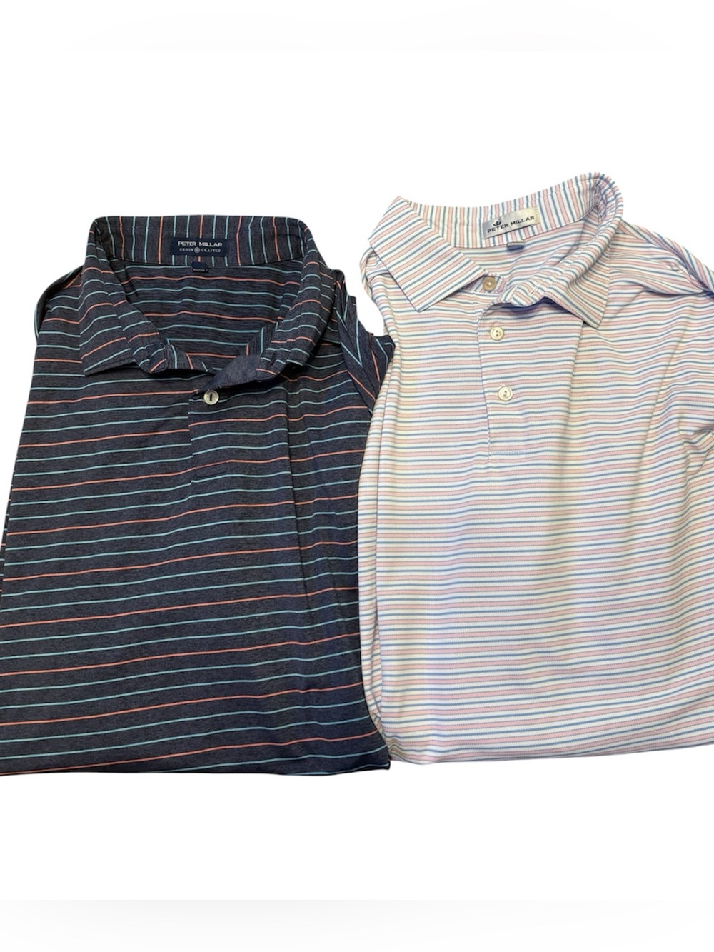 Pair of Peter Millar Striped Polos - Navy & Light Pink